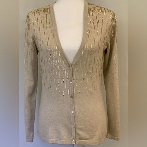 NWT J. McLaughlin Women’s Cardigan Sweater Beige Gold Sequins Long Sleeve XS